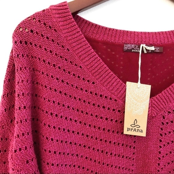 PRANA NWT Ellery Ruffle Hem Knit Pullover Sweater Size Small in Plum Red - Picture 3 of 12
